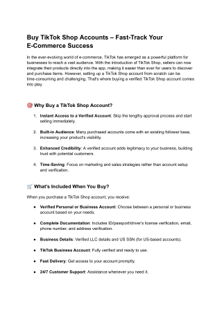 Buy TikTok Shop Accounts – Fast-Track Your E-Commerce Success