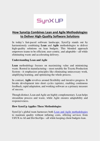 How SynxUp Combines Lean and Agile Methodologies to Deliver High-Quality Software Solutions