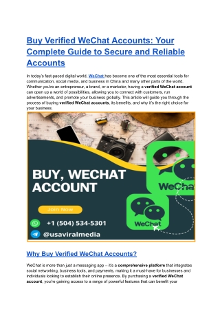 Buy Verified WeChat Accounts_ Your Complete Guide to Secure and Reliable Accounts
