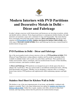 Modern Interiors with PVD Partitions and Decorative Metals in Delhi