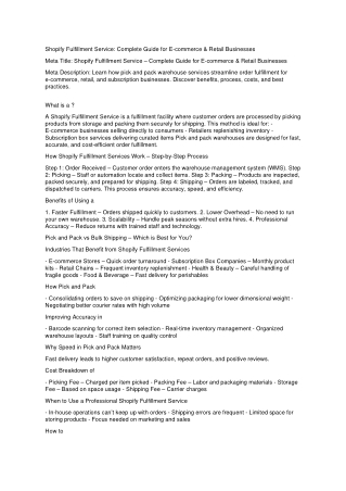 Shopify Fulfillment Service: Complete Guide for E-commerce & Retail Businesses