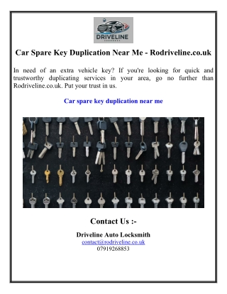 Car Spare Key Duplication Near Me - Rodriveline.co.uk