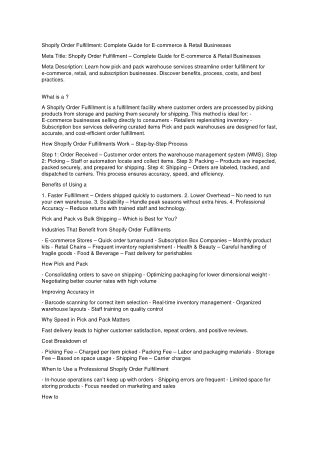 Shopify Order Fulfillment: Complete Guide for E-commerce & Retail Businesses