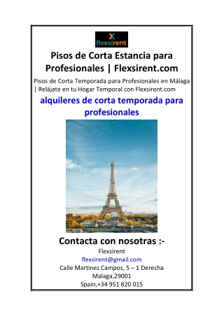 Pisos de Corta Estancia para Profesionales  Flexsirent.com