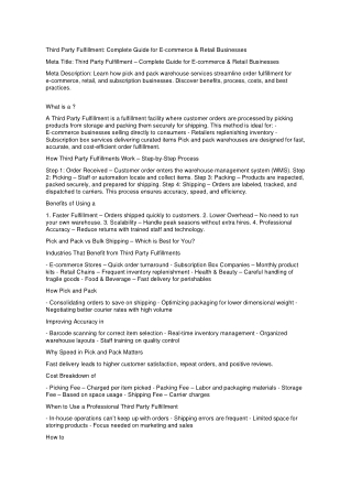 Third Party Fulfillment: Complete Guide for E-commerce & Retail Businesses