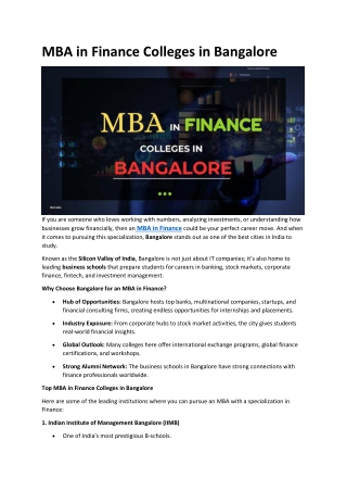 MBA in Finance Colleges in Bangalore