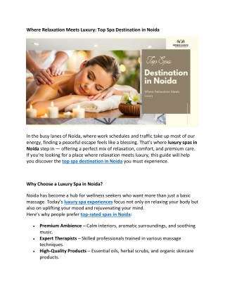 Where Relaxation Meets Luxury Top Spa Destination in Noida