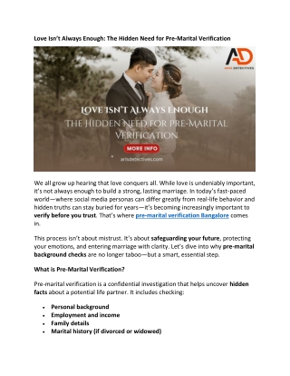Love Is not Always Enough The Hidden Need for Pre-Marital Verification