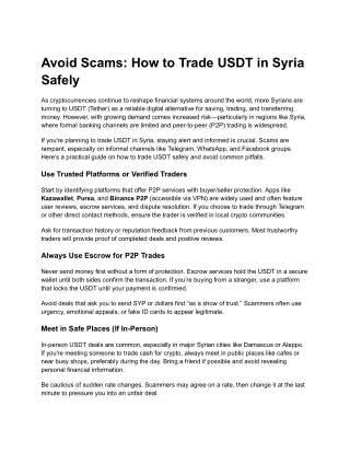 Avoid Scams: How to Trade USDT in Syria Safely