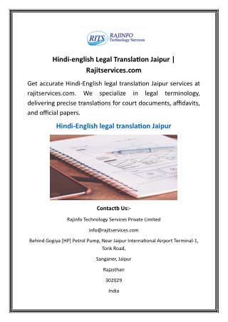 Hindi-english Legal Translation Jaipur Rajitservices.com