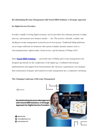 Revolutionizing Revenue Management with Oracle BRM Solutions A Strategic Approach for Digital Service Providers