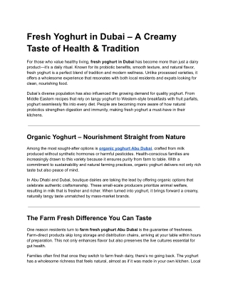 Fresh Yoghurt in Dubai – A Creamy Taste of Health & Tradition