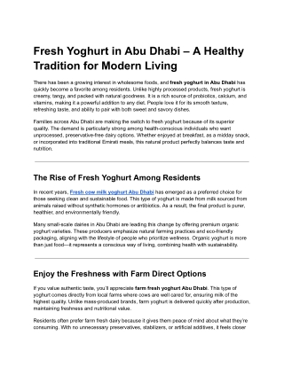 Fresh Yoghurt in Abu Dhabi – A Healthy Tradition for Modern Living