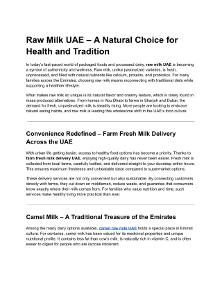 Raw Milk UAE – A Natural Choice for Health and Tradition