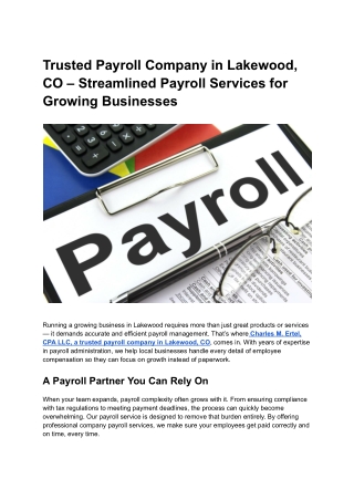 Trusted Payroll Company in Lakewood, CO – Streamlined Payroll Services for Growing Businesses