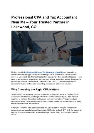 Professional CPA and Tax Accountant Near Me – Your Trusted Partner in Lakewood, CO
