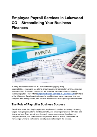 Employee Payroll Services in Lakewood CO – Streamlining Your Business Finances