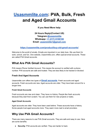 Usasmmlite.com_ PVA, Bulk, Fresh and Aged Gmail Accounts