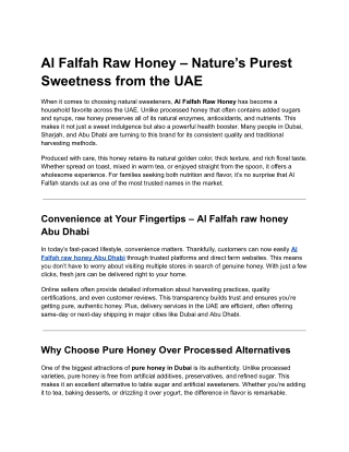 Al Falfah Raw Honey – Nature’s Purest Sweetness from the UAE