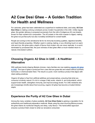 A2 Cow Desi Ghee – A Golden Tradition for Health and Wellness