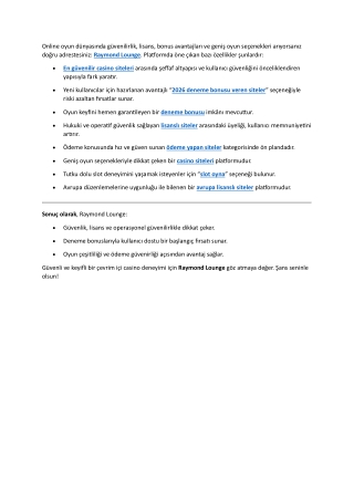 Raymond Lounge – Güvenilir ve Cazip Casino Platformu