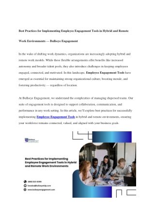 Best Practices for Implementing Employee Engagement Tools in Hybrid and Remote Work Environments — Bullseye Engagement