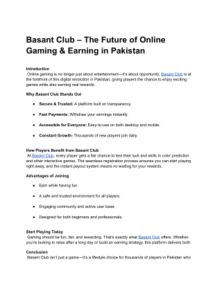 Basant Club – The Future of Online Gaming & Earning in Pakistan