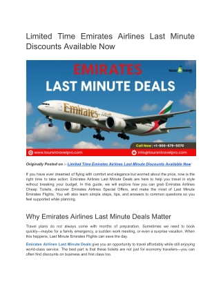 Limited Time Emirates Airlines Last Minute Discounts Available Now