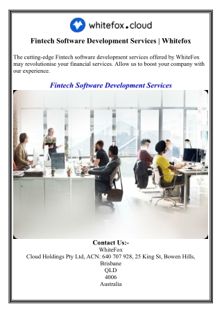 Fintech Software Development Services  Whitefox