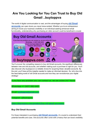 Are You Looking for You Can Trust to Buy Old Gmail ..buytoppva