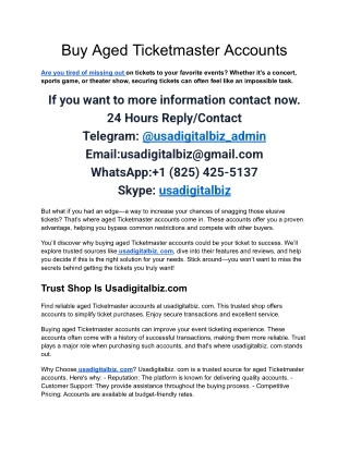 Top 5 Best Site To  Buy Aged Ticketmaster Accounts