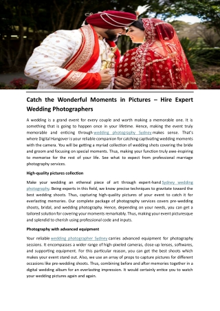 Catch the wonderful moments in pictures Hire expert wedding photographers