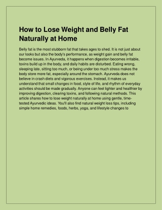 Natural Ways to Lose Weight and Belly Fat at Home with Ayurveda