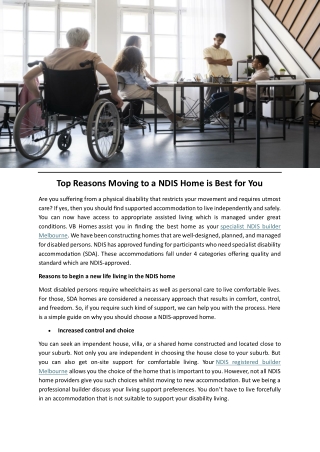 Top reasons moving to a NDIS home is best for you