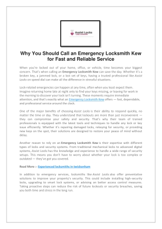 Why You Should Call an Emergency Locksmith Kew for Fast and Reliable Service