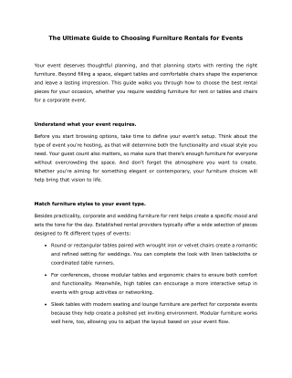 The Ultimate Guide to Choosing Furniture Rentals for Events