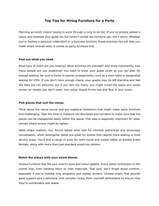 Top Tips for Hiring Furniture for a Party