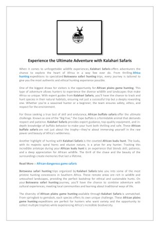 Experience the Ultimate Adventure with Kalahari Safaris