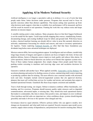 Applying AI in Modern National Security