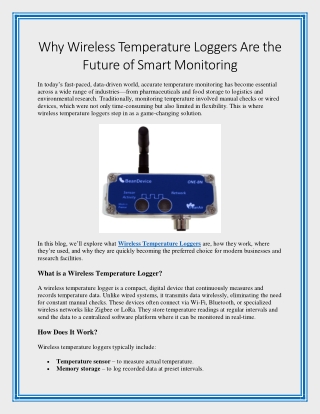 Why Wireless Temperature Loggers Are the Future of Smart Monitoring