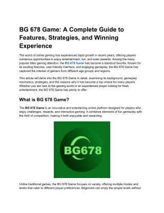 BG 678 Game