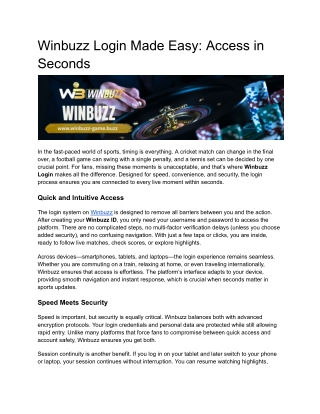 Winbuzz Login Made Easy: Access in Seconds
