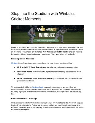 Step into the Stadium with Winbuzz Cricket Moments