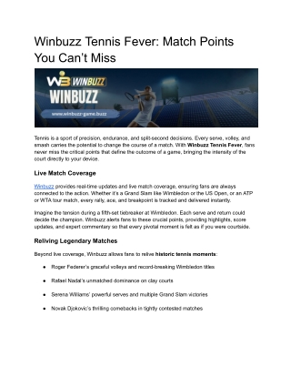 Winbuzz Tennis Fever: Match Points You Can’t Miss
