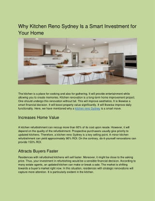 Why Kitchen Reno Sydney Is a Smart Investment for Your Home