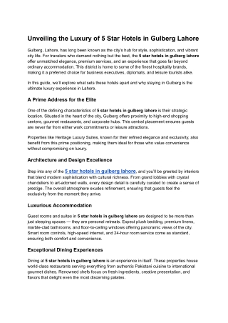 Unveiling the Luxury of 5 Star Hotels in Gulberg Lahore