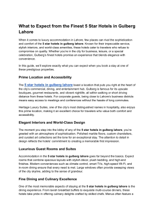 What to Expect from the Finest 5 Star Hotels in Gulberg Lahore