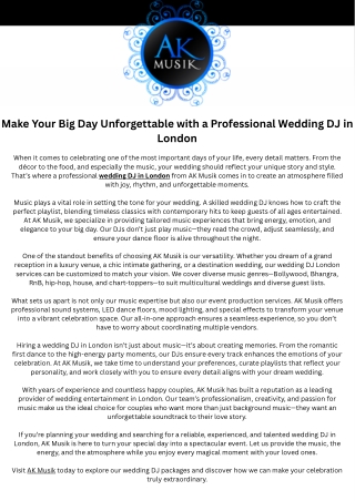 Make Your Big Day Unforgettable with a Professional Wedding DJ in London