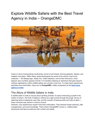 Explore Wildlife Safaris with the Best Travel Agency in India – OrangeDMC