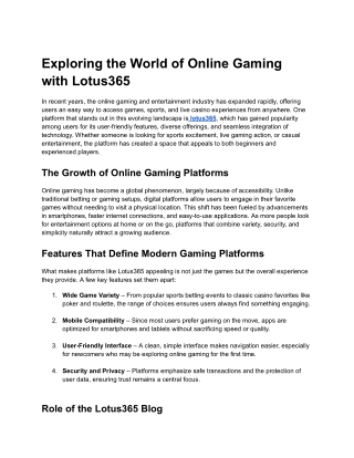 Exploring the World of Online Gaming with Lotus365